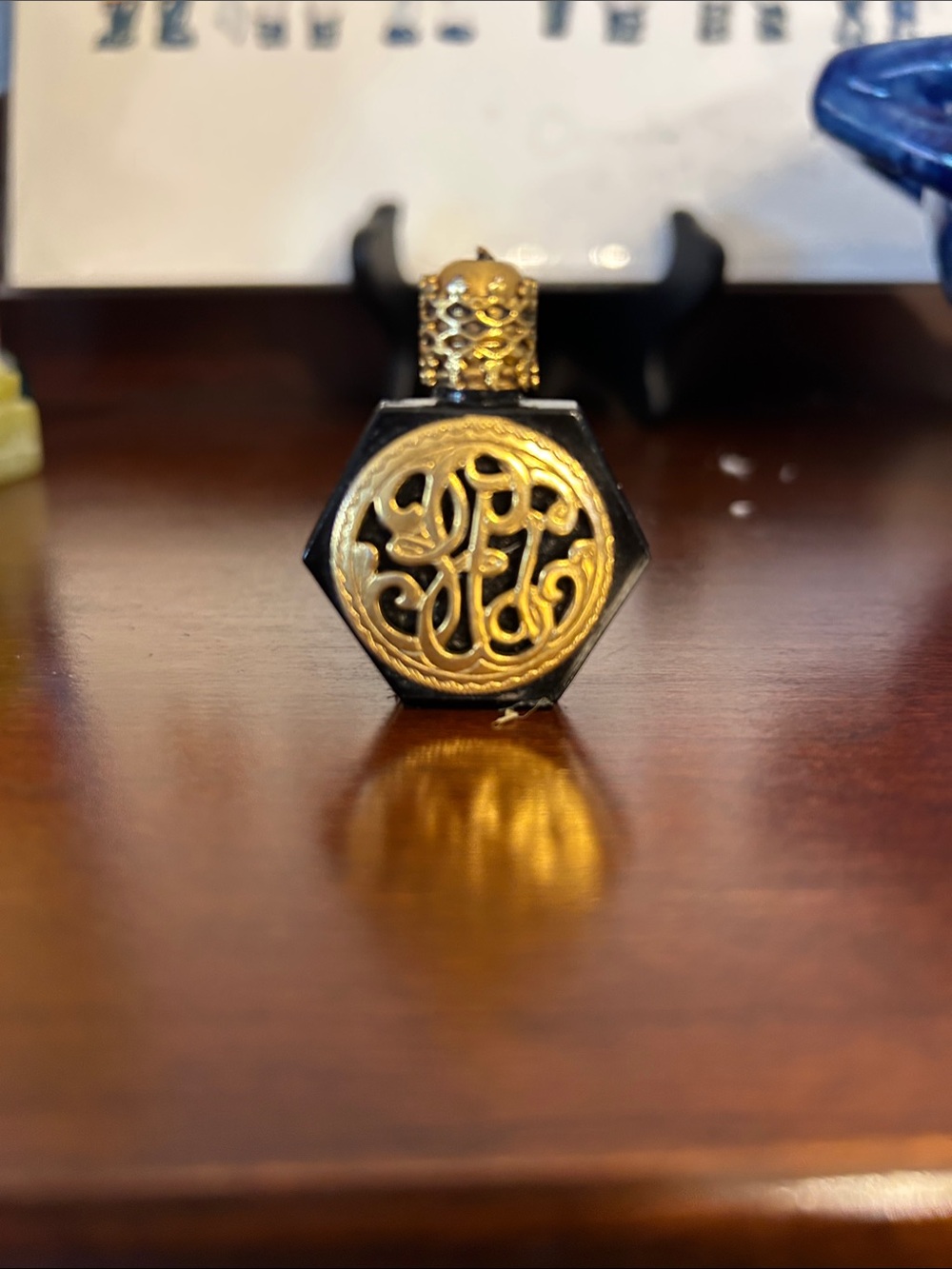 Gold and Black Filigree Hexagon Pendant Necklace